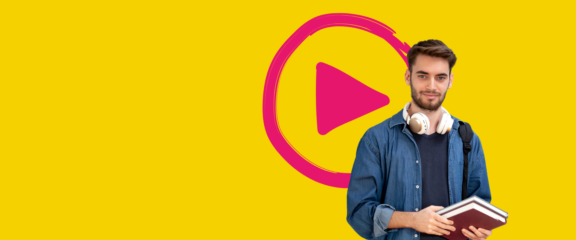 A student smiling against a yellow background